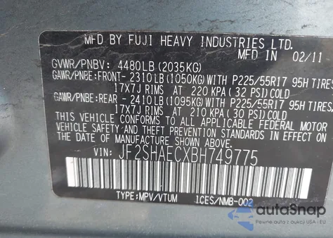 2011 Subaru Forester 2.5X Limited z USA, uszkodzony, nr VIN JF2SHAECXBH749775